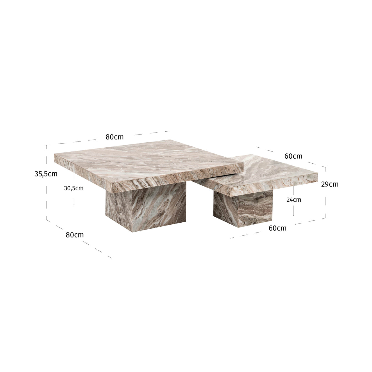 Coffee table Rashford Blush beige (Set of 2) by Richmond Interiors