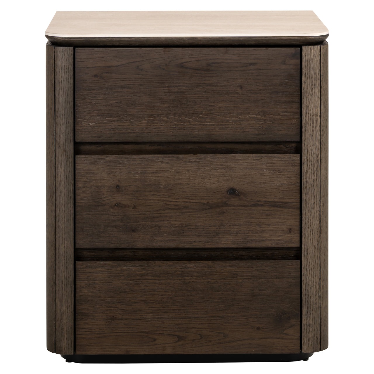 Ritz Brown Oak Veneer & Ceramic Top 3 Drawer Bedside Table by Richmond Interiors