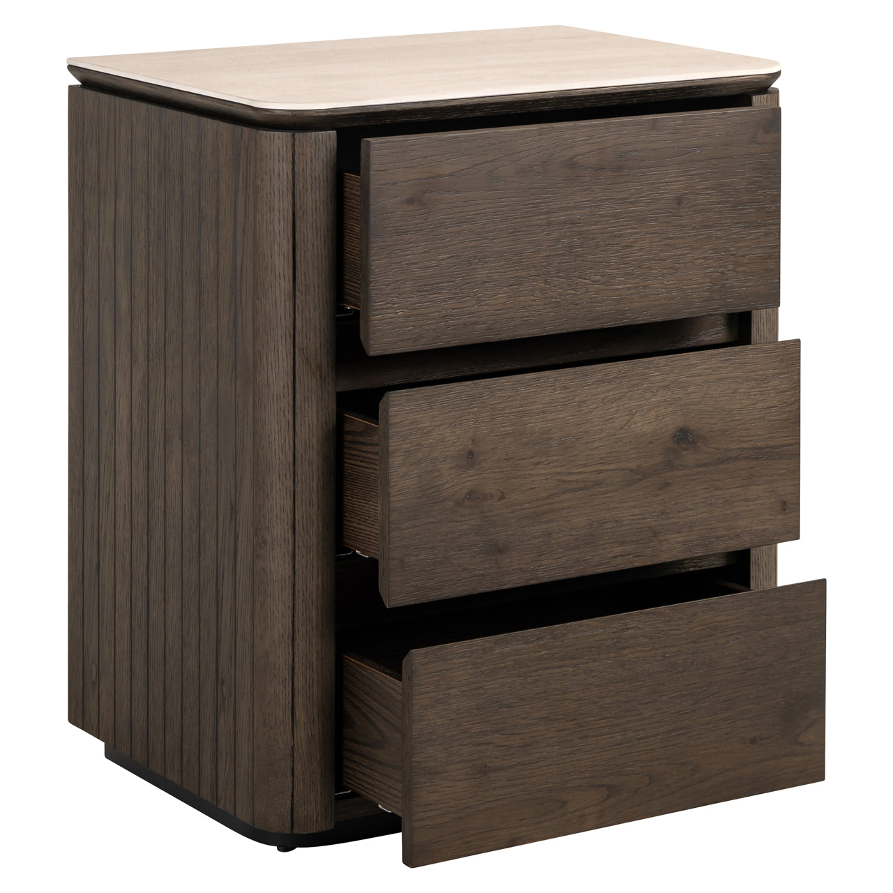 Ritz Brown Oak Veneer & Ceramic Top 3 Drawer Bedside Table by Richmond Interiors