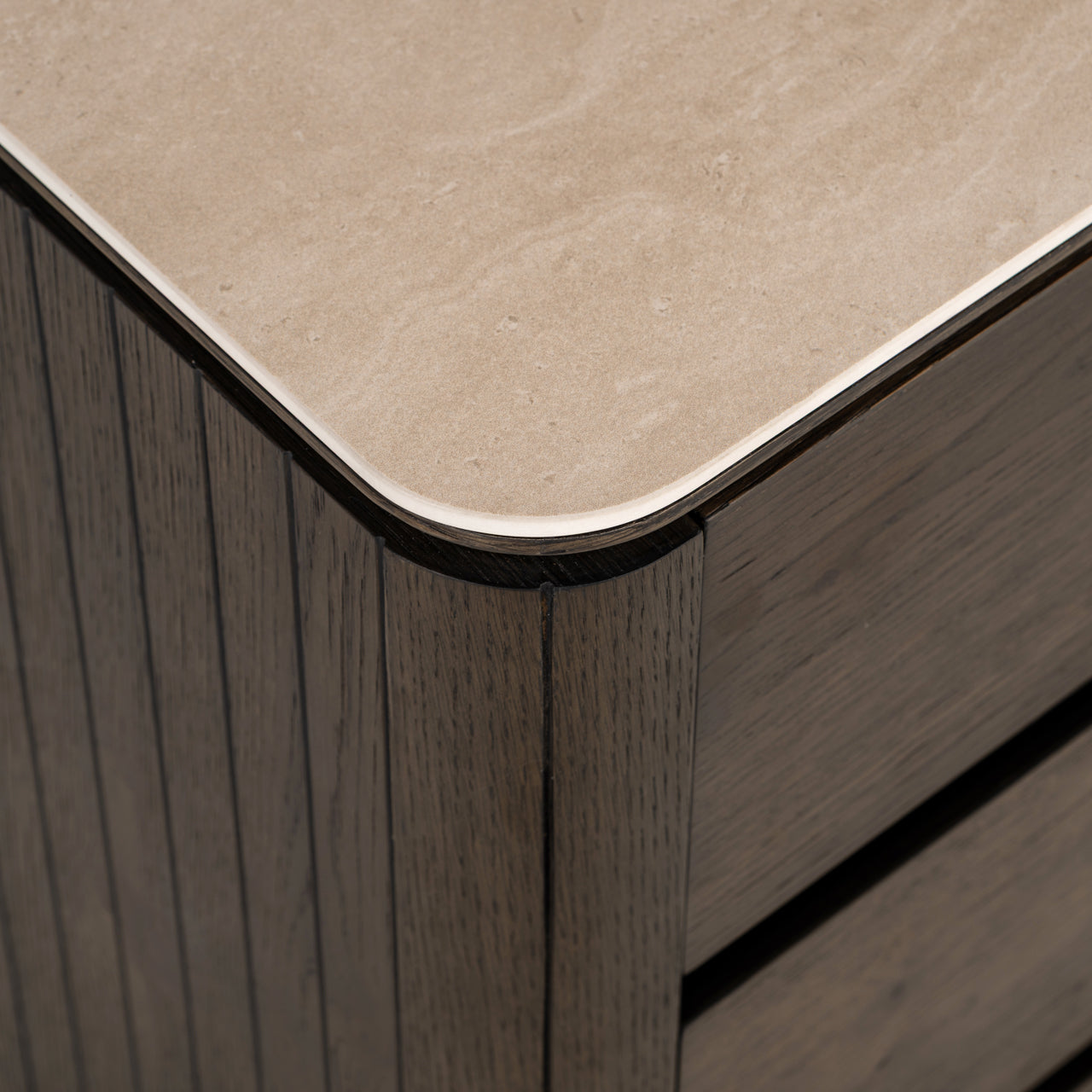 Ritz Brown Oak Veneer & Ceramic Top 3 Drawer Bedside Table by Richmond Interiors