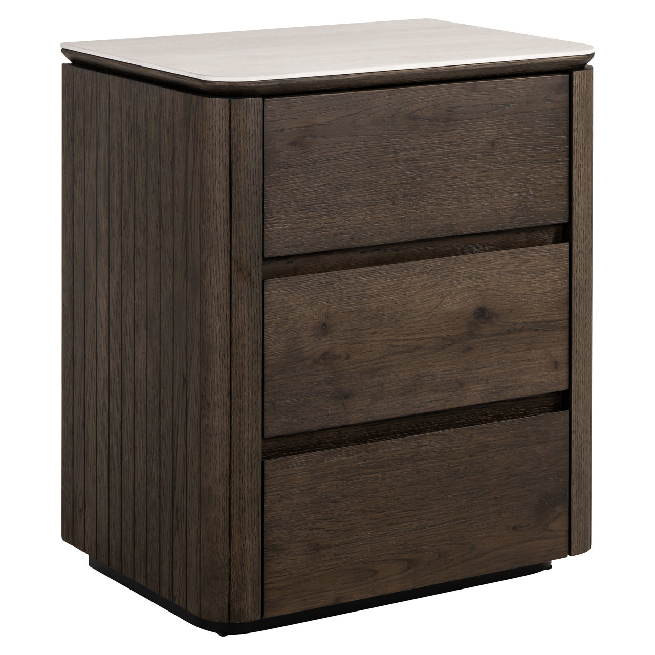 Ritz Brown Oak Veneer & Ceramic Top 3 Drawer Bedside Table by Richmond Interiors
