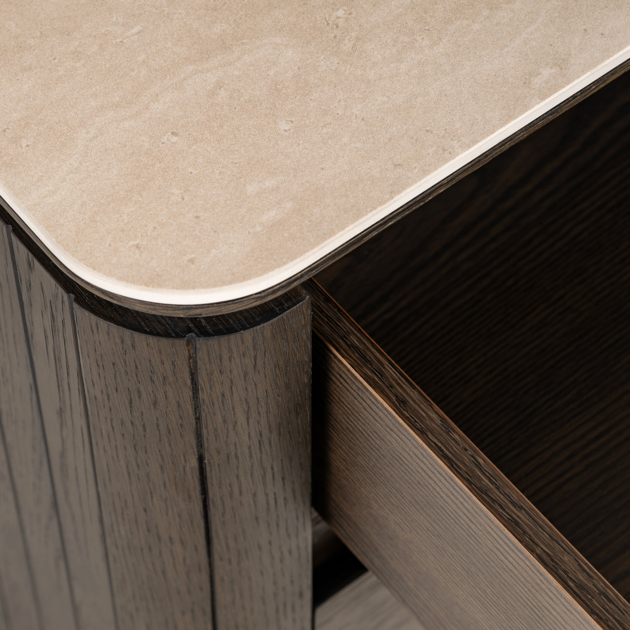 Ritz Brown Oak Veneer & Ceramic Top 3 Drawer Bedside Table by Richmond Interiors