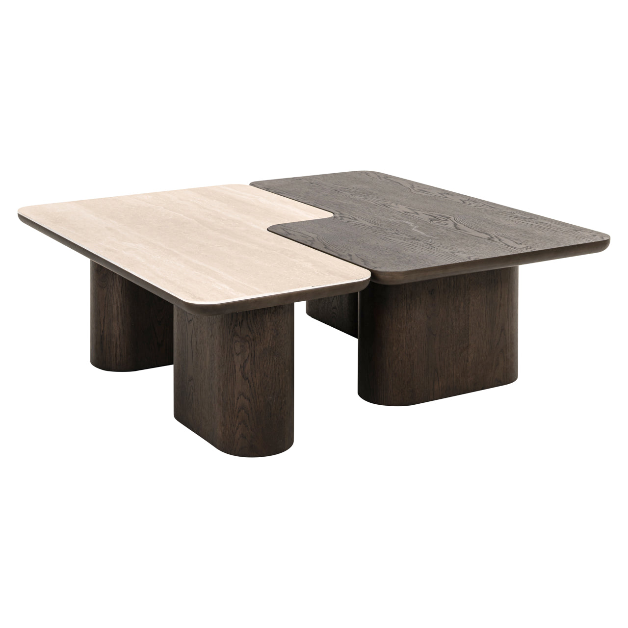 Nando Brown Oak & Travertine Ceramic Coffee Table Set of 2 by Richmond Interiors