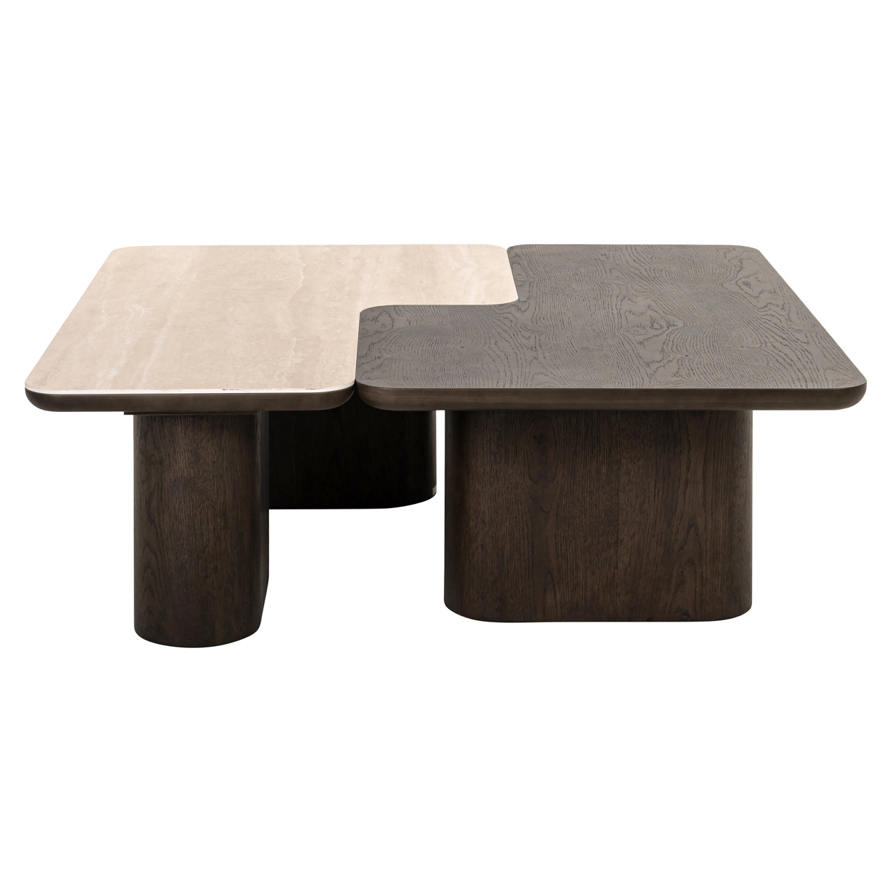 Nando Brown Oak & Travertine Ceramic Coffee Table Set of 2 by Richmond Interiors