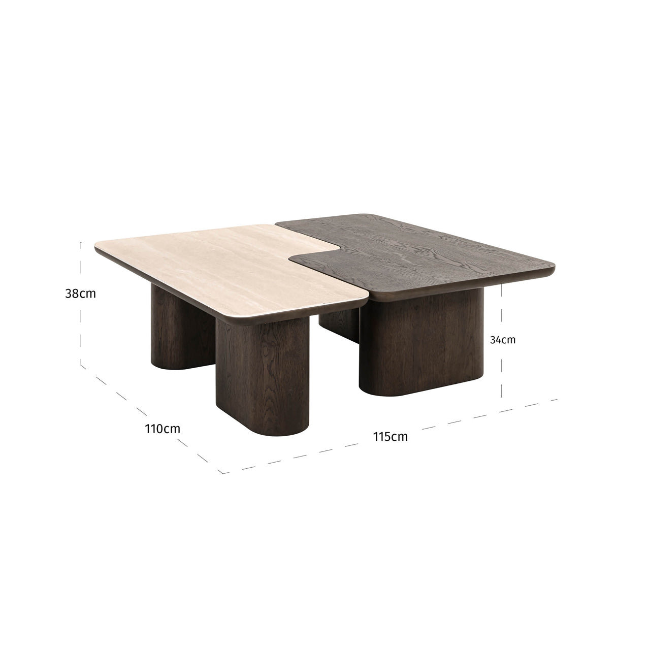 Nando Brown Oak & Travertine Ceramic Coffee Table Set of 2 by Richmond Interiors