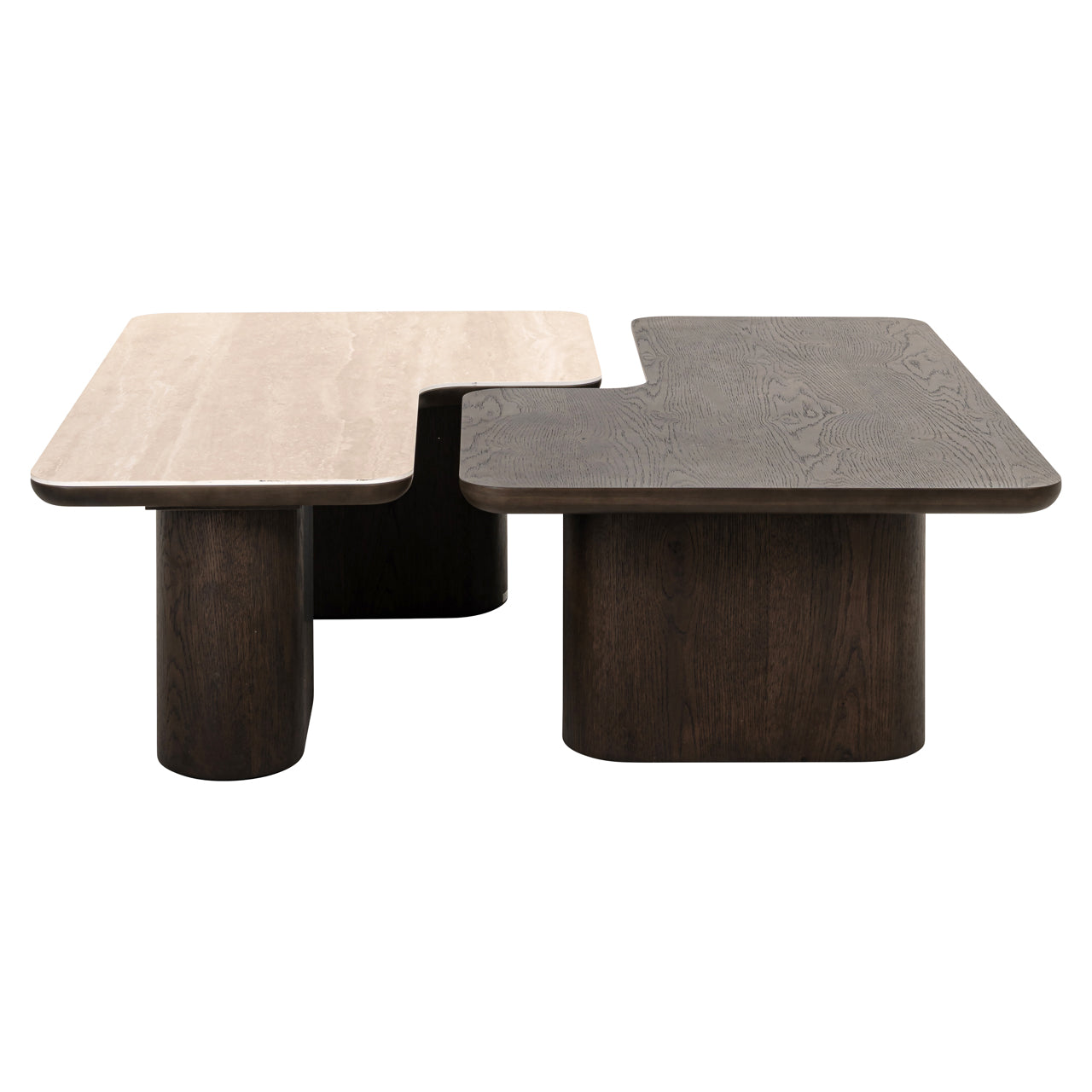 Nando Brown Oak & Travertine Ceramic Coffee Table Set of 2 by Richmond Interiors