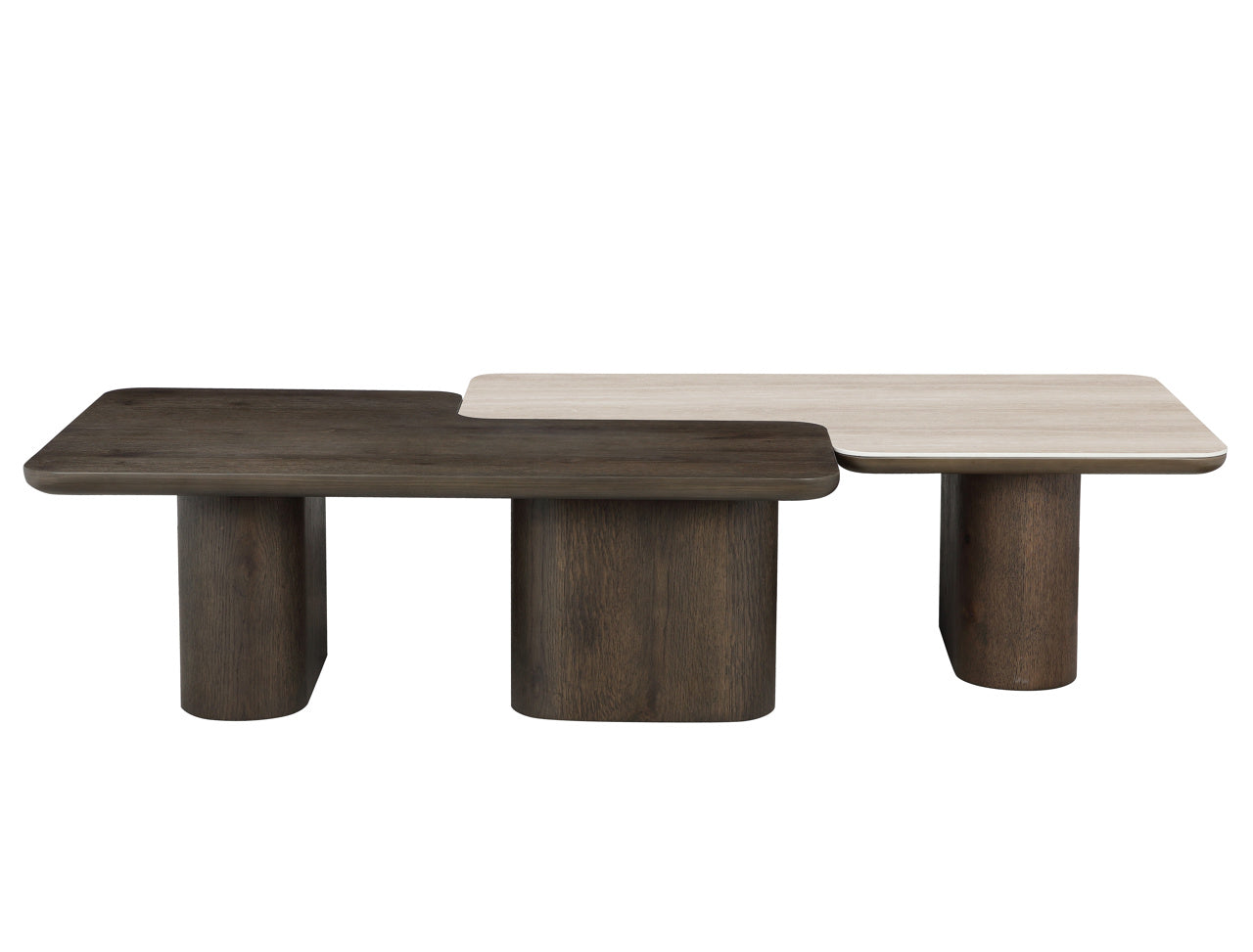 Nando Brown Oak & Travertine Ceramic Coffee Table Set of 2 by Richmond Interiors