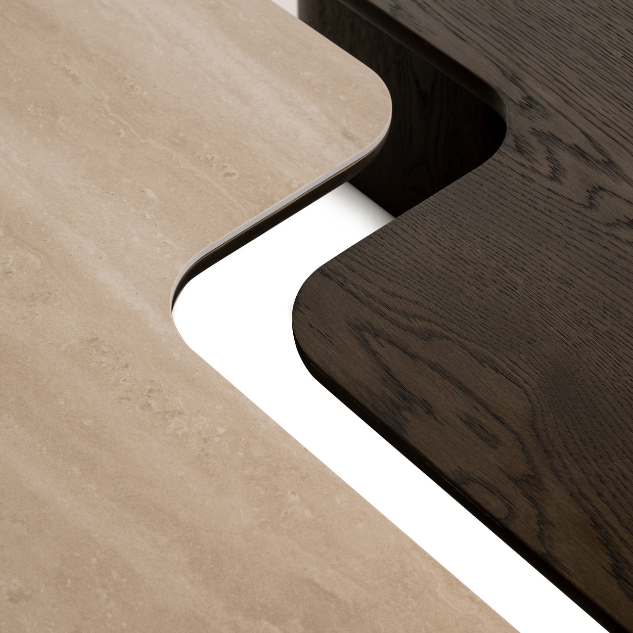 Nando Brown Oak & Travertine Ceramic Coffee Table Set of 2 by Richmond Interiors