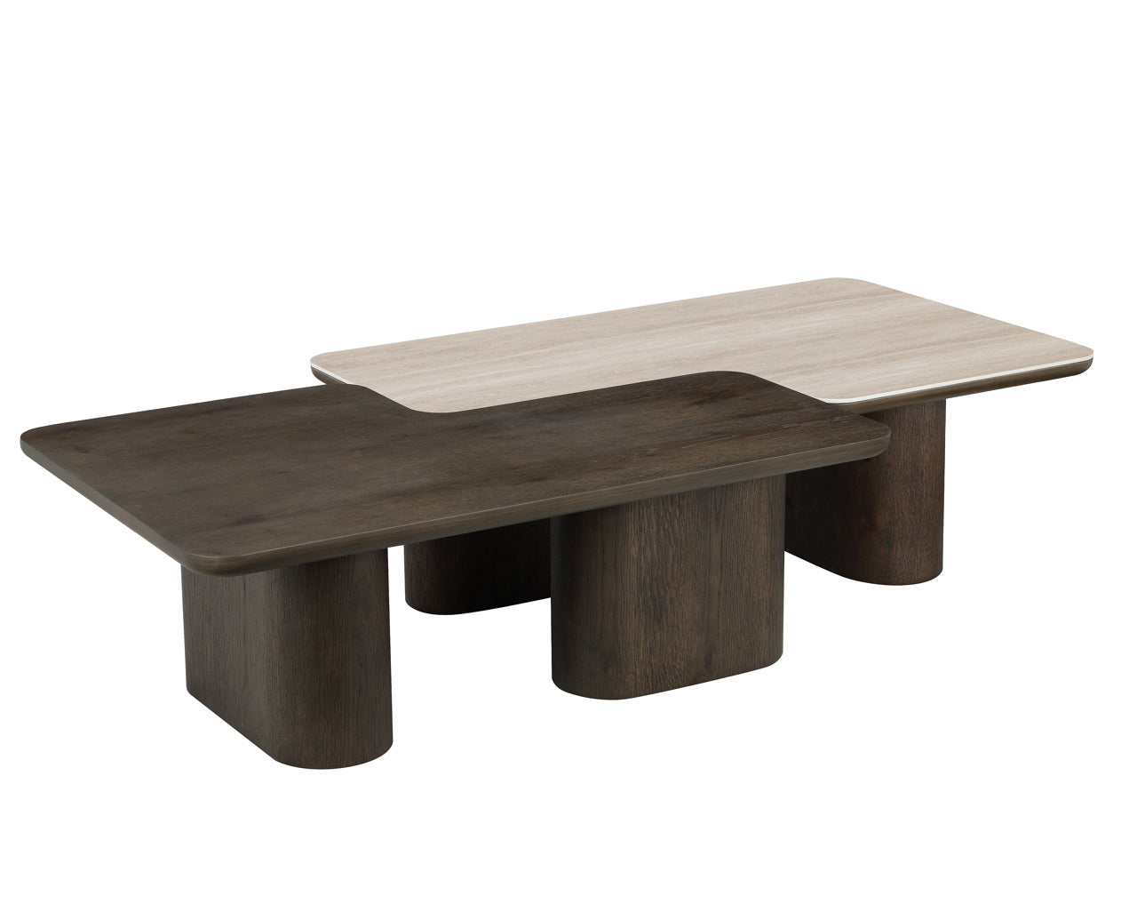 Nando Brown Oak & Travertine Ceramic Coffee Table Set of 2 by Richmond Interiors