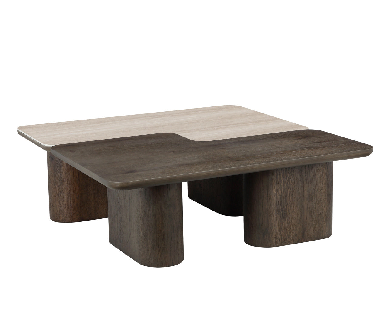 Nando Brown Oak & Travertine Ceramic Coffee Table Set of 2 by Richmond Interiors