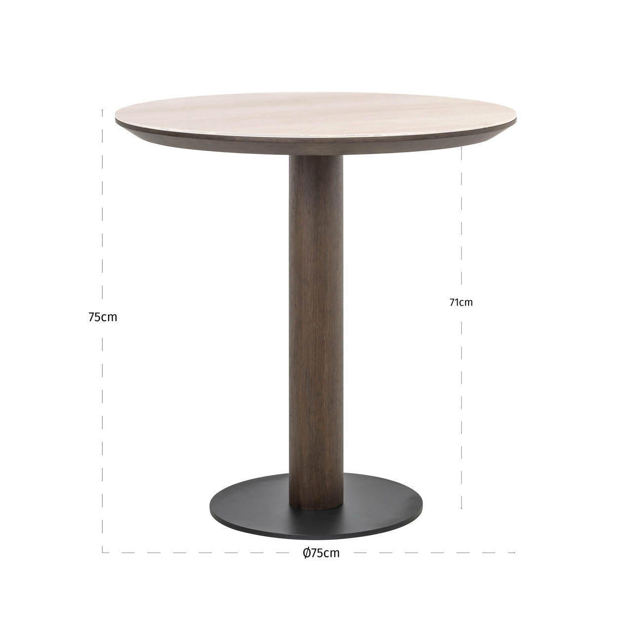 Ritz Brown Oak Veneer & Ceramic Top Bistro Table - 75cm by Richmond Interiors