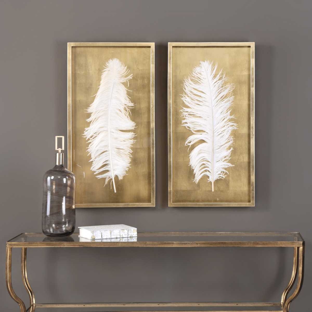 White Feathers Gold Shadow Box - Set of 2 by Uttermost