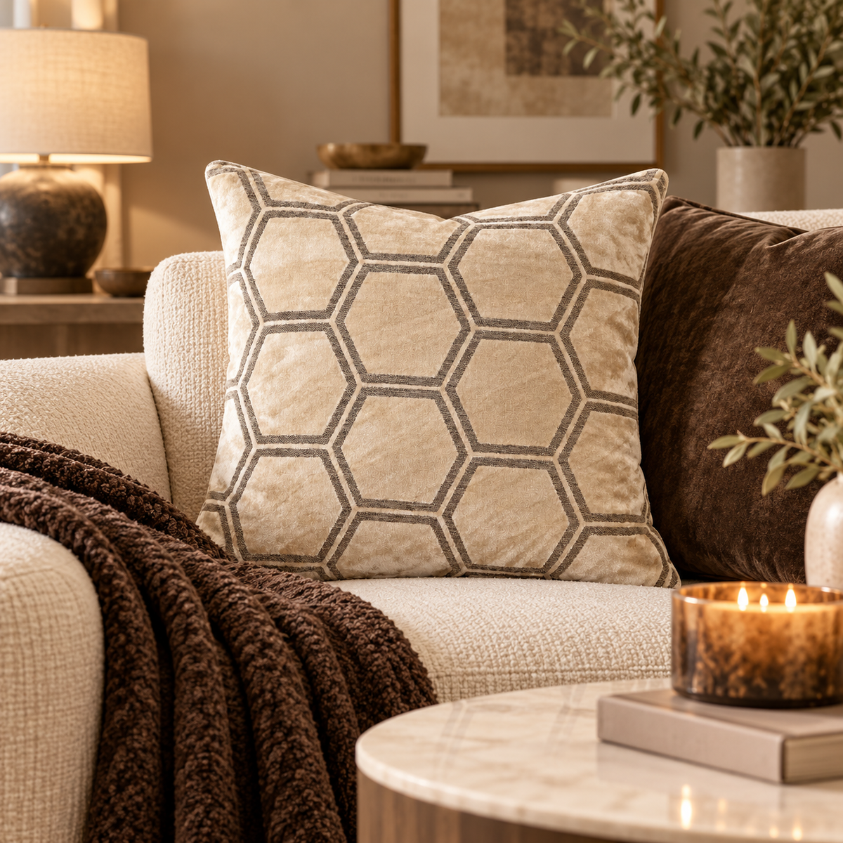 Ivor Geometric Cushion - Cream Malini