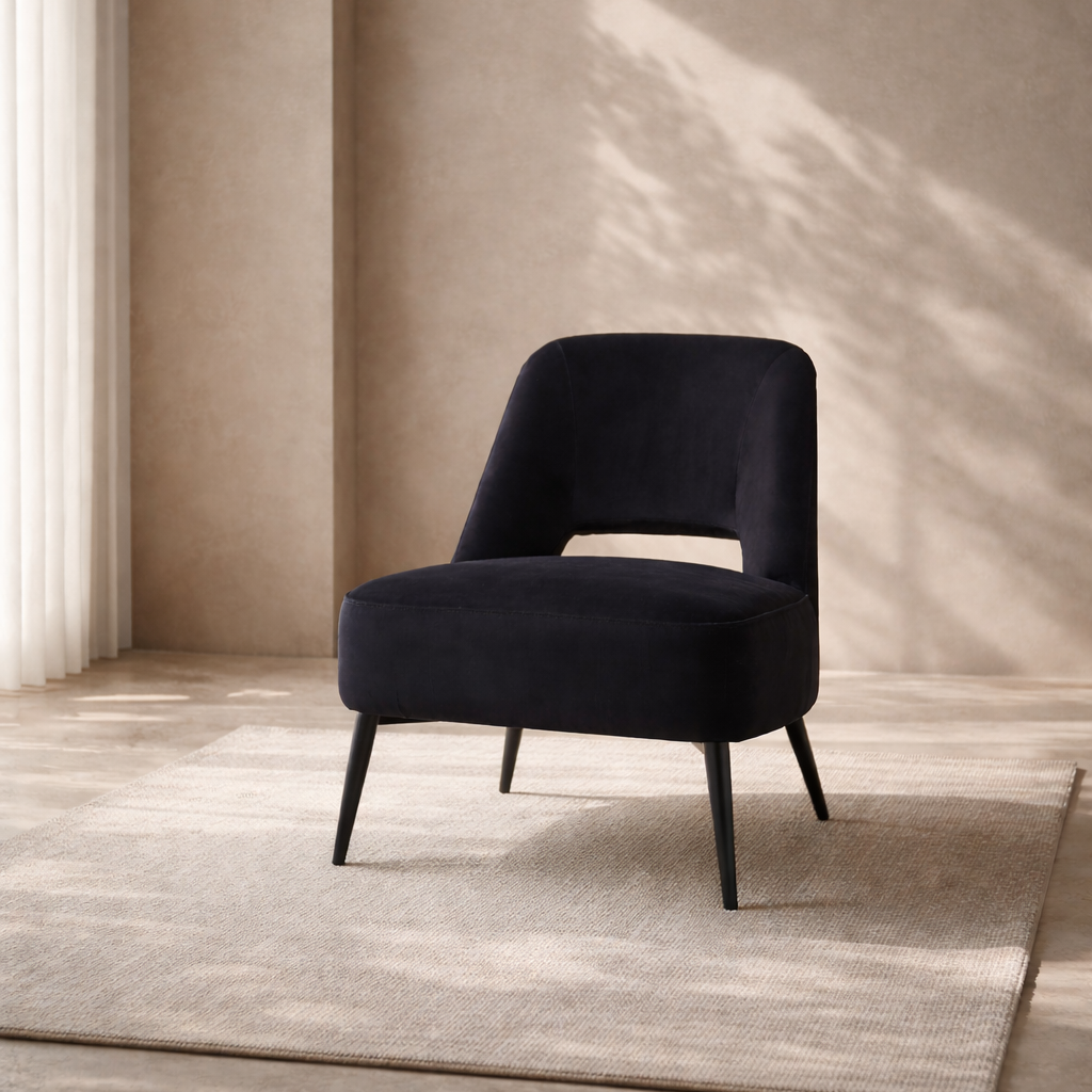 Avesa Black Velvet Lounge Chair by Tommy Franks
