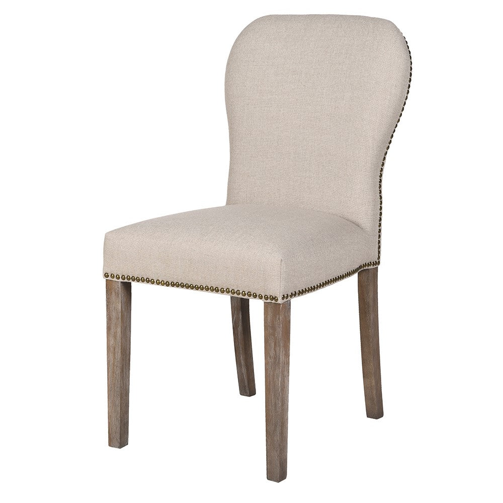 Beige Linen Mix Studded Edge Dining Chair by Kensington