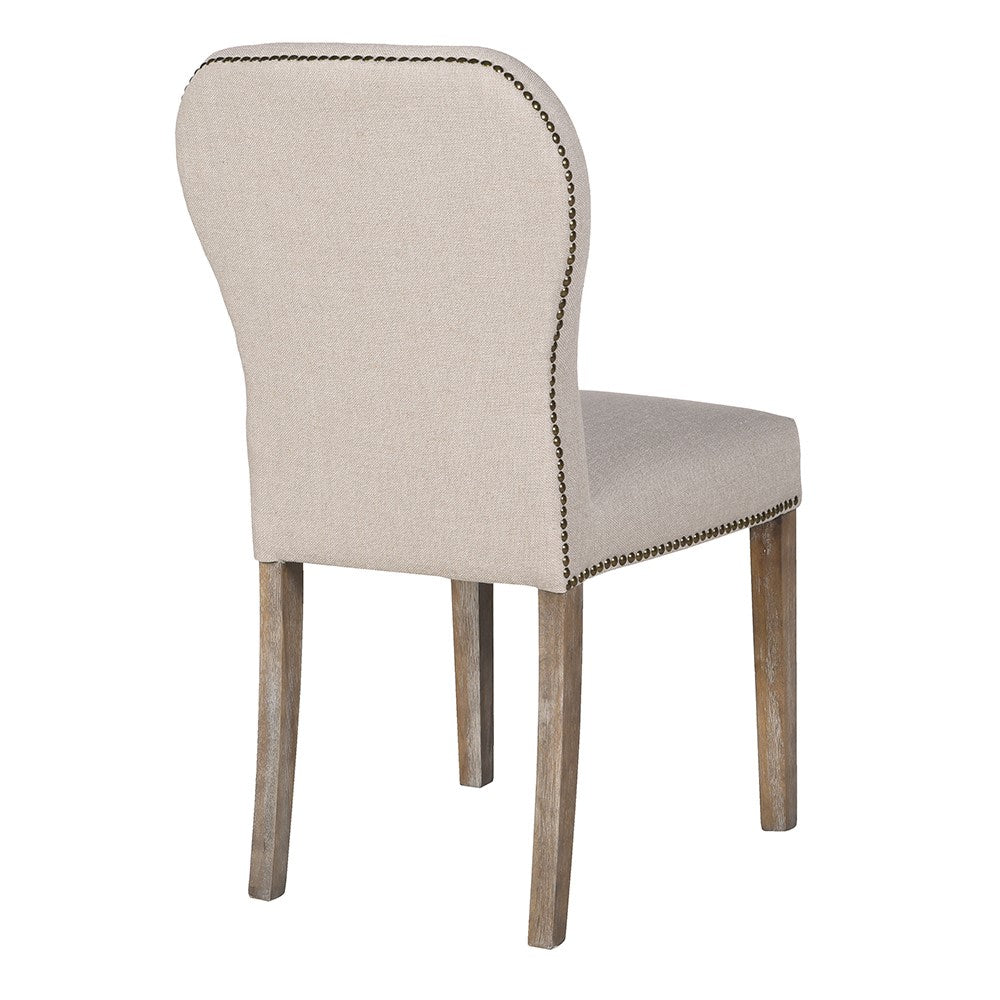 Beige Linen Mix Studded Edge Dining Chair Kensington