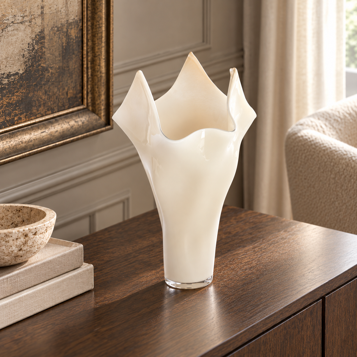 Aiora Glass Milky Cream Vase - Small Light & Living