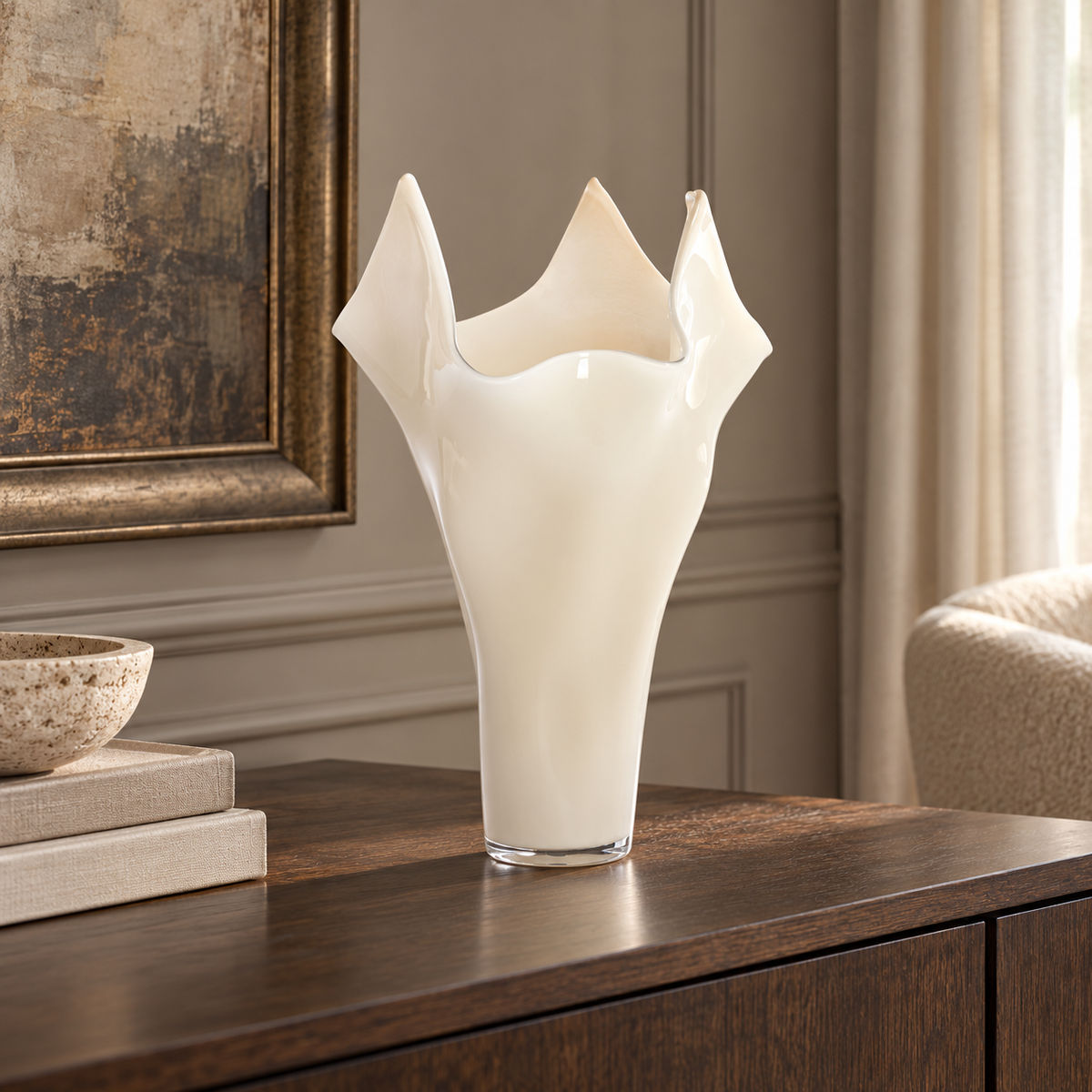 Aiora Glass Milky Cream Vase - Small Light & Living