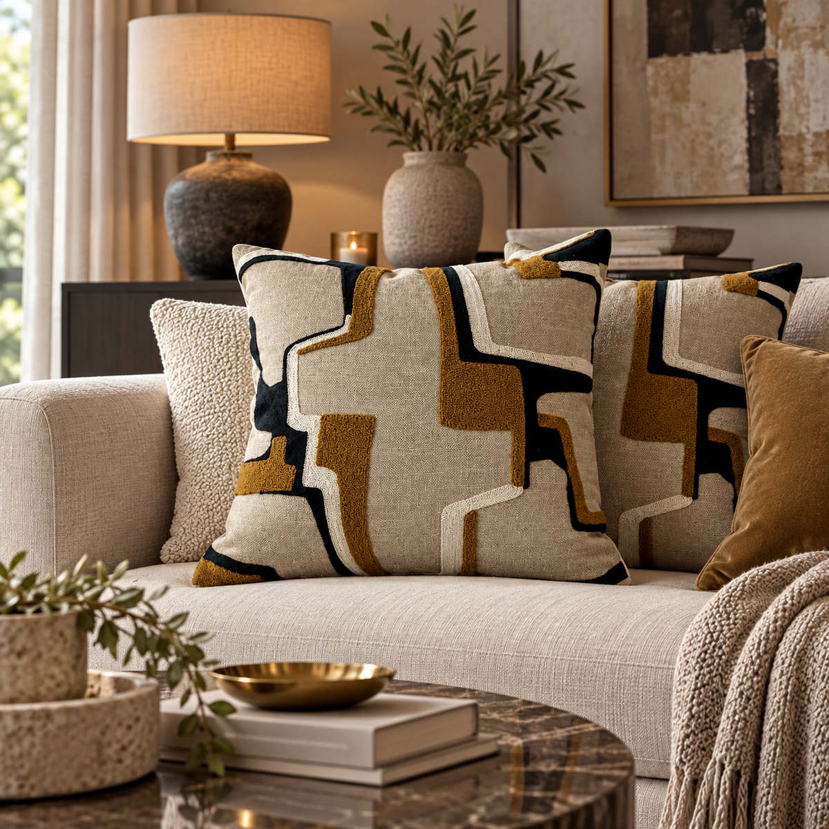 Alto Abstract Cushion 43cm - Whiskey Malini