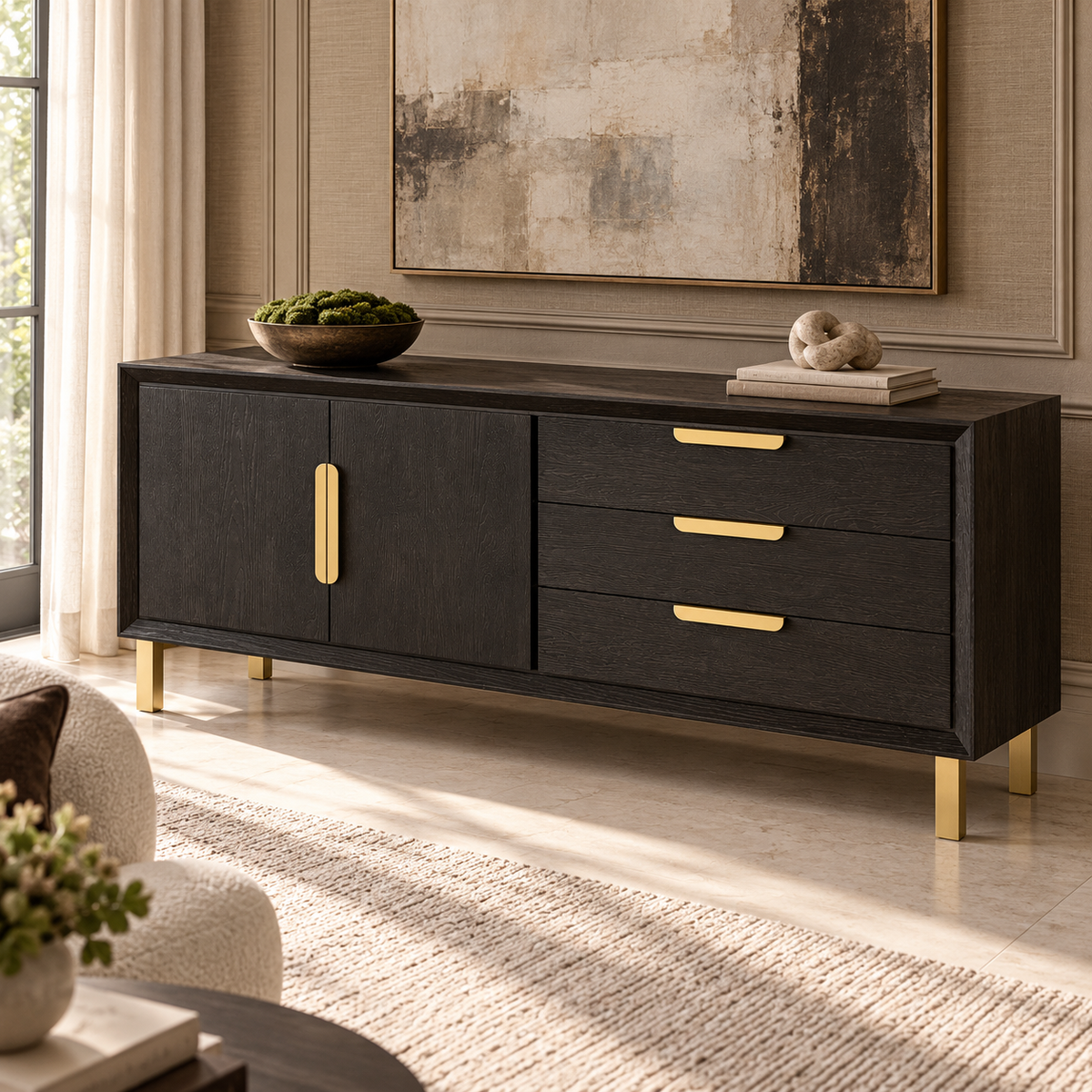 Aspen Textured Coffee Oak Wood & Gold Sideboard Berkeley Designs