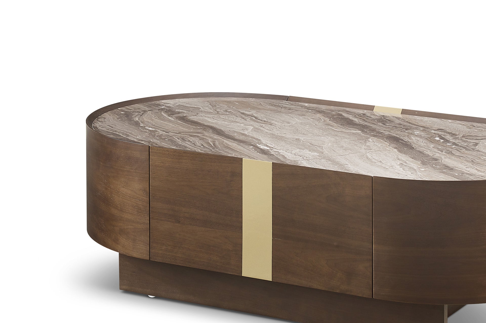Oslo Gold & Walnut Veneer Oval Coffee Table with Ceramic Top by Berkeley Designs