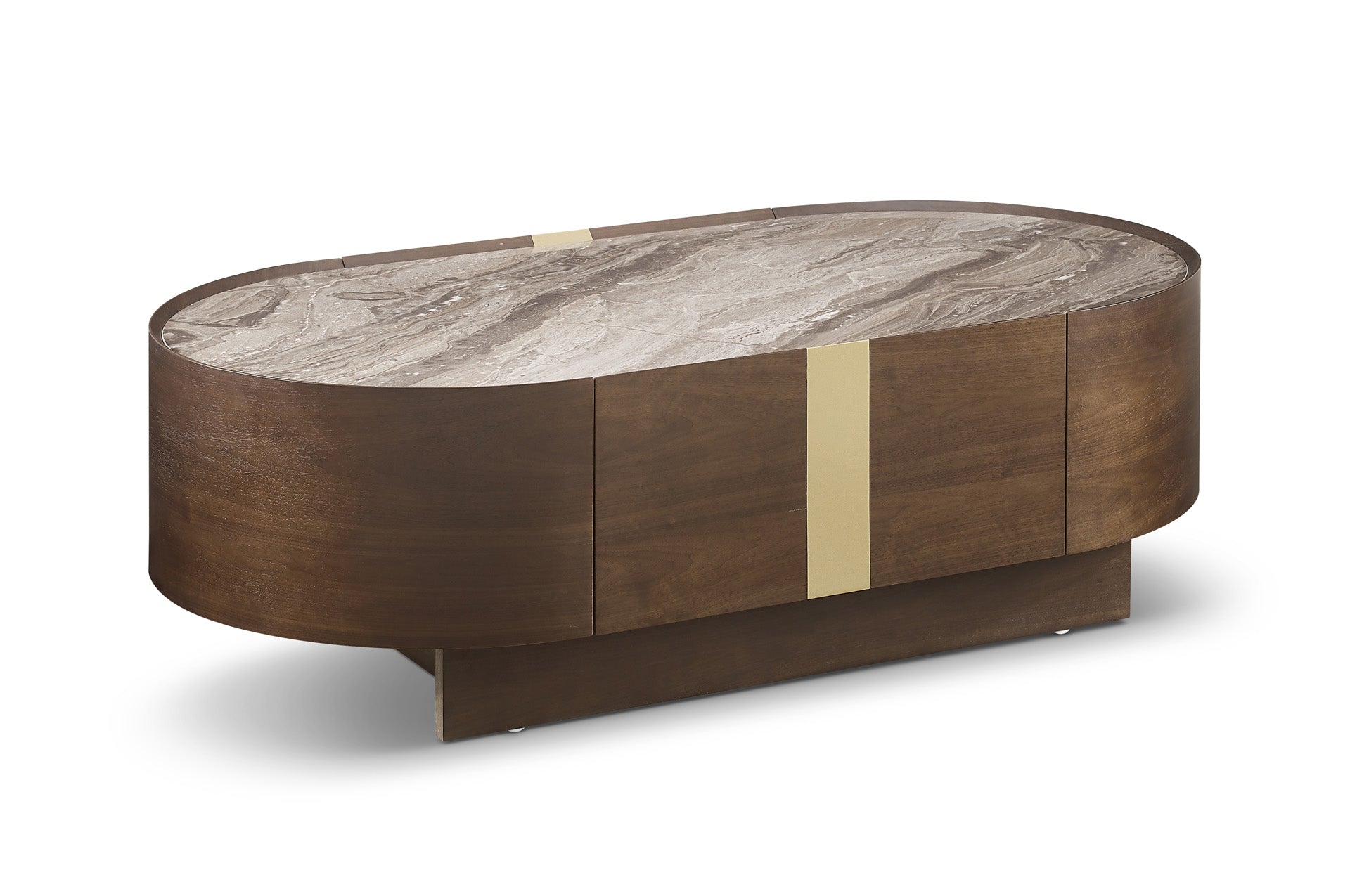 Oslo Gold & Walnut Veneer Oval Coffee Table with Ceramic Top by Berkeley Designs