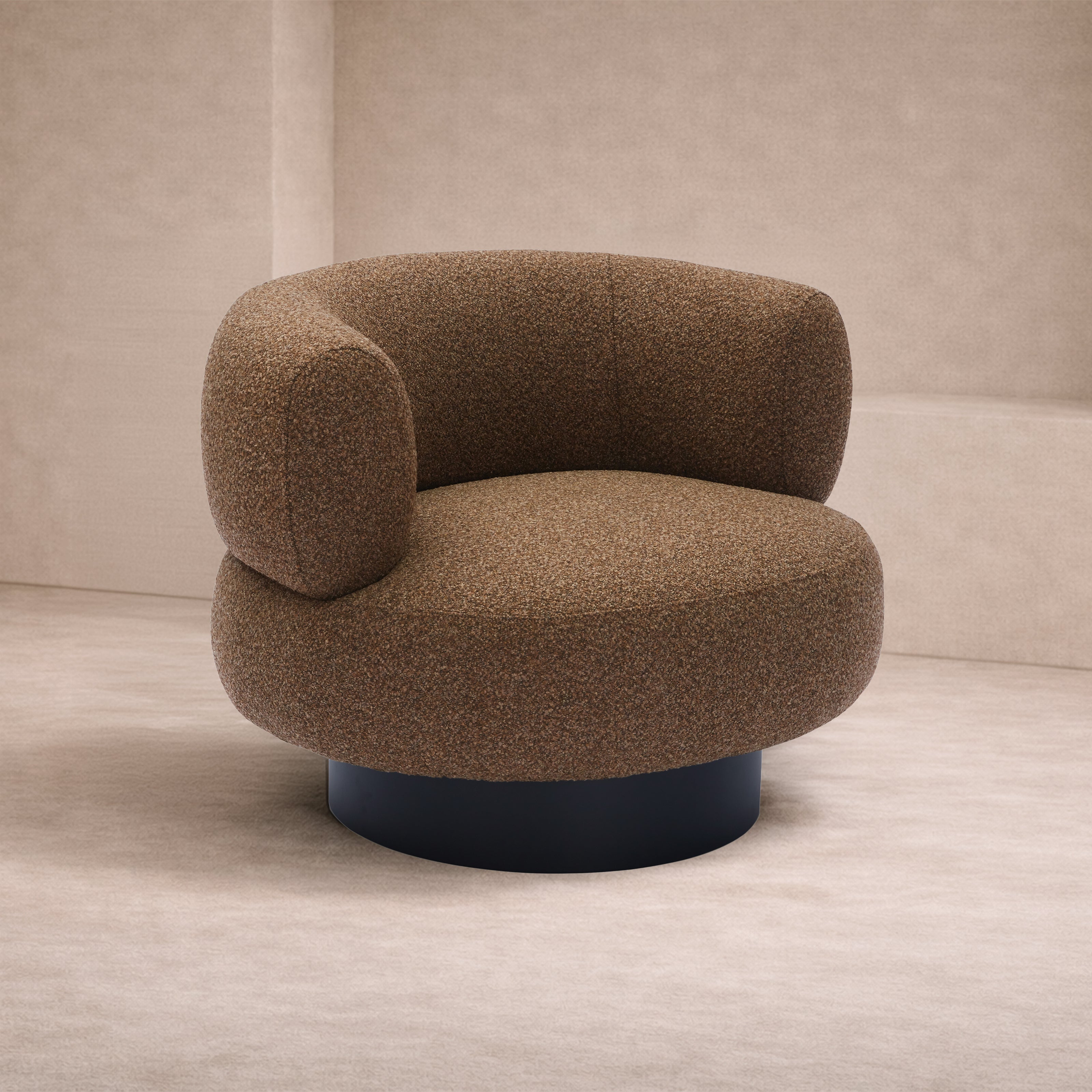 Redeo Swivel Occasional Chair - Capela Fennel Seed | Matt Black Metal (Crib 5) by Liang & Eimil