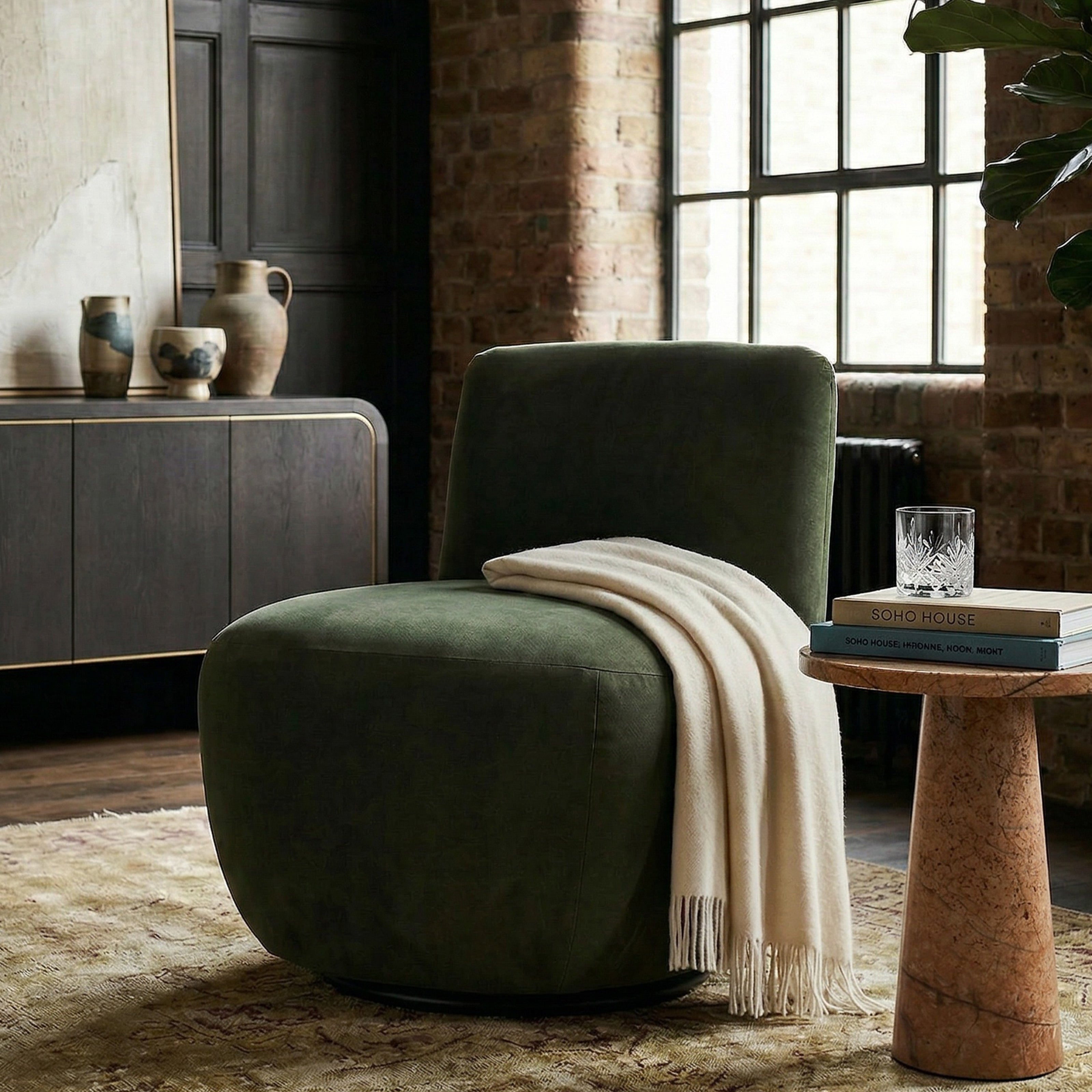 Hopper Swivel Occasional Chair - Hopper Moss | Matt Black Metal (Crib 5) by Liang & Eimil