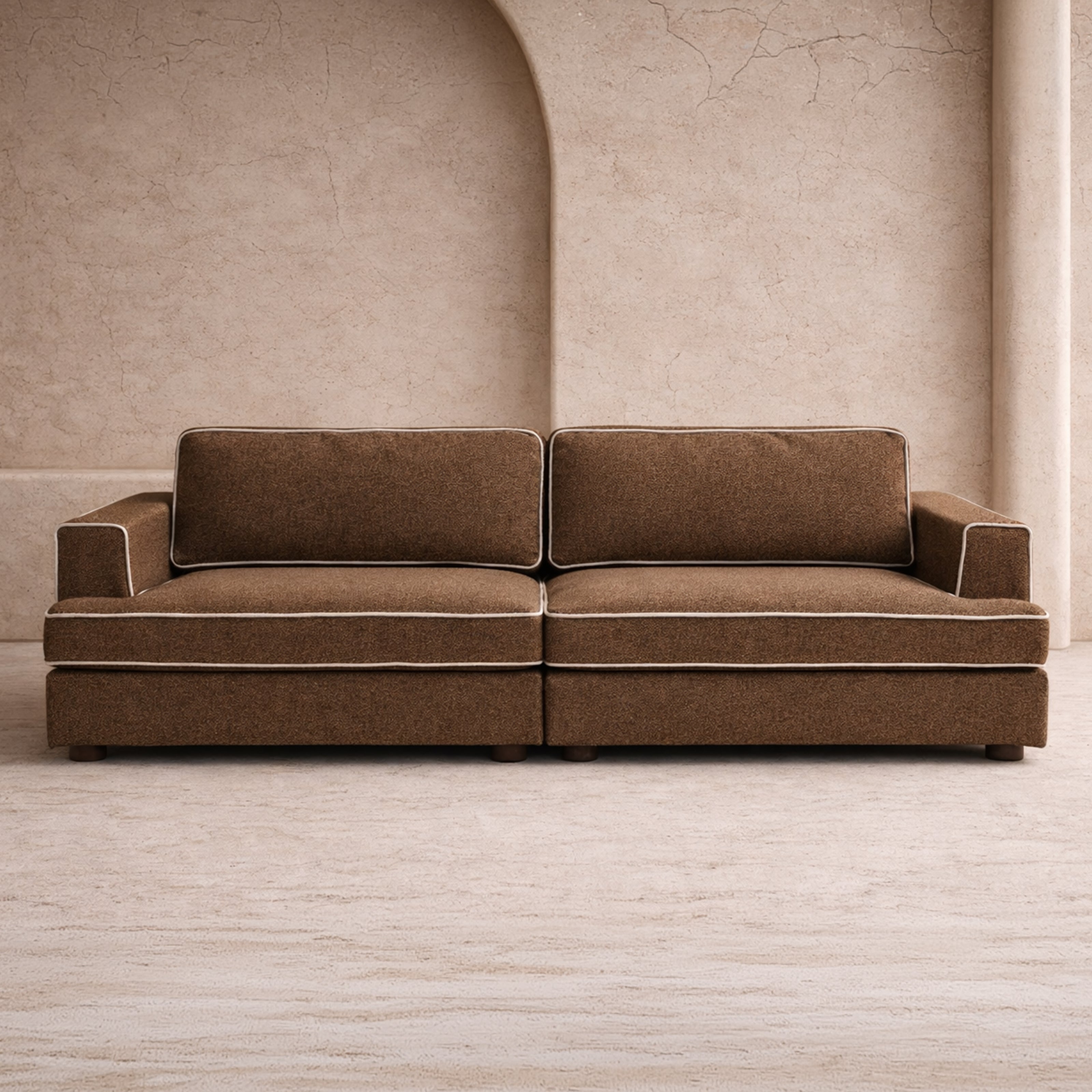 Cameron Sofa - Capela Fennel Seed with Capela Sand Piping | Dark Brown Solid Wood (Crib 5) by Liang & Eimil
