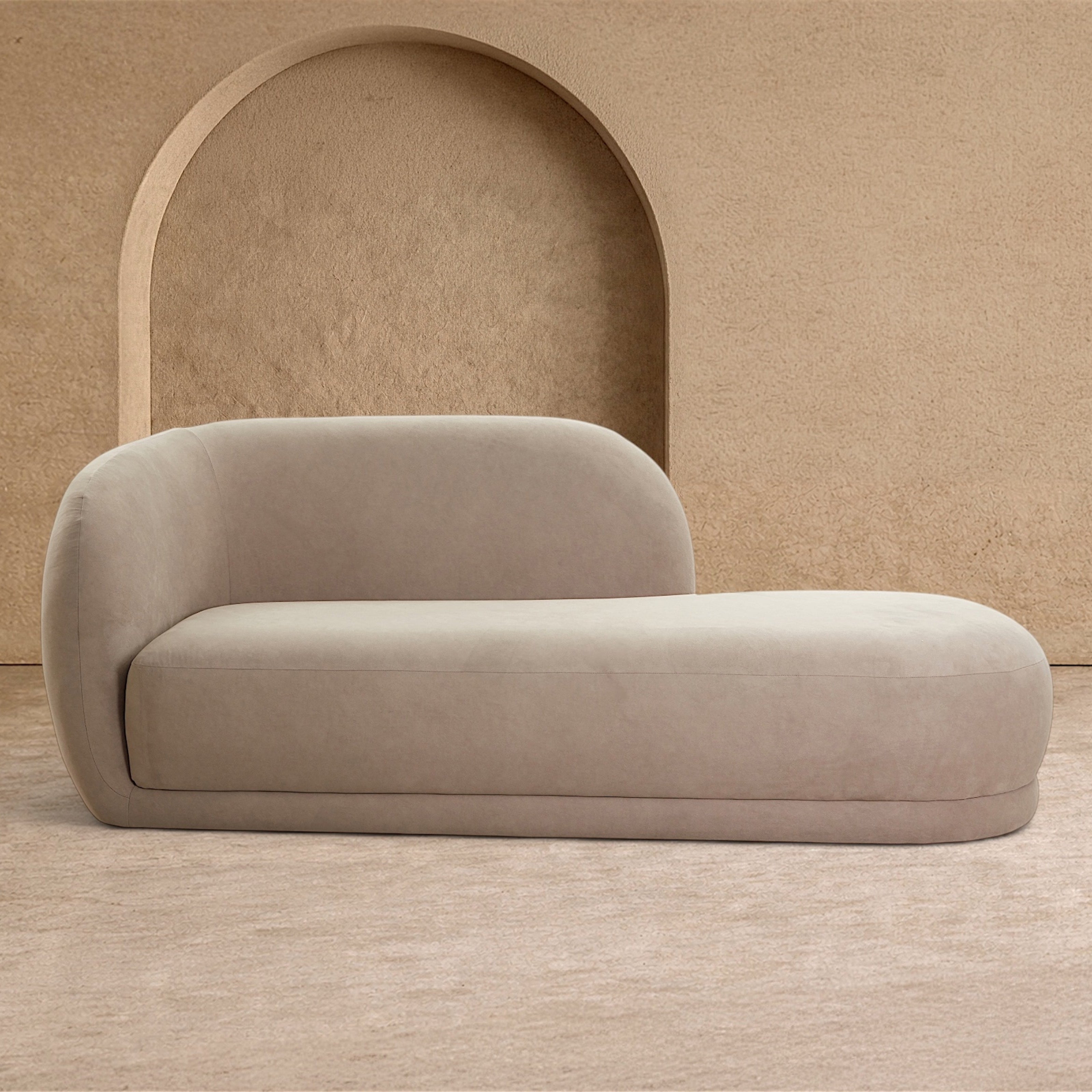 Curva Taupe Velvet Chaise Sofa (Crib 5) Liang & Eimil