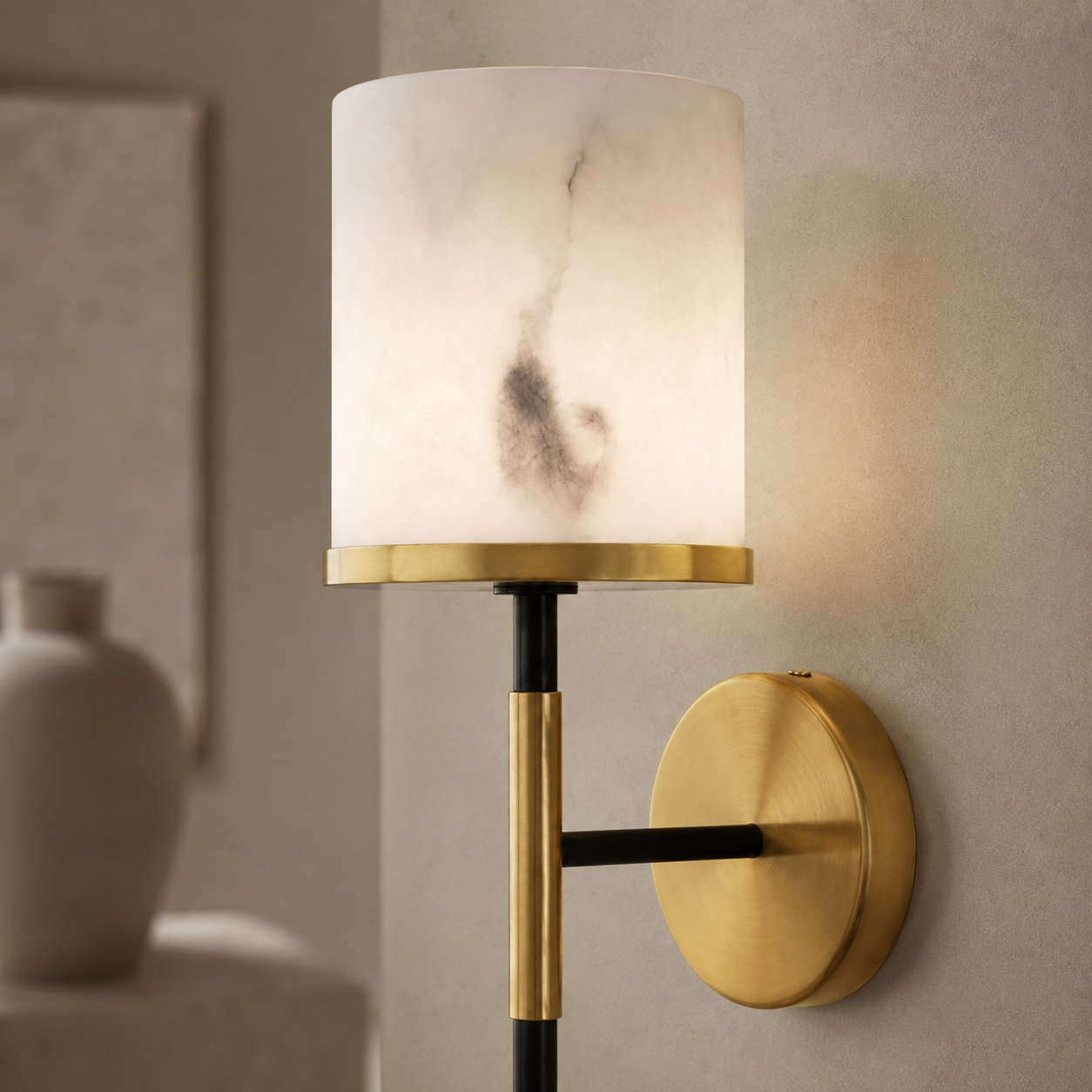 Callum Alabaster & Brass & Black Iron Wall Light Liang & Eimil