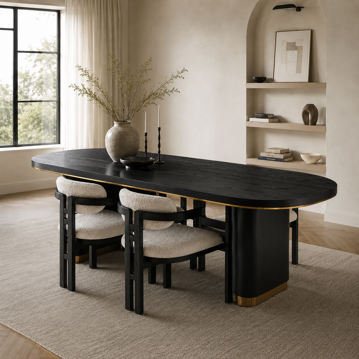 Chaplin Black Ash Wood Brushed Brass Dining Table by Liang & Eimil