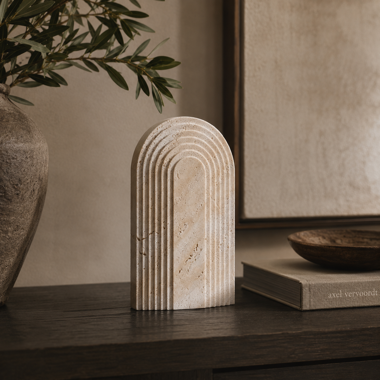 Arch Travertine Curved I Sculpture by Liang & Eimil