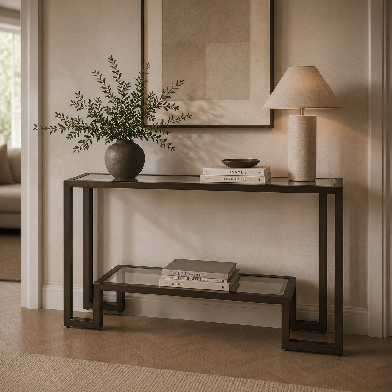 Ming Bronze & Glass Console Table Liang & Eimil