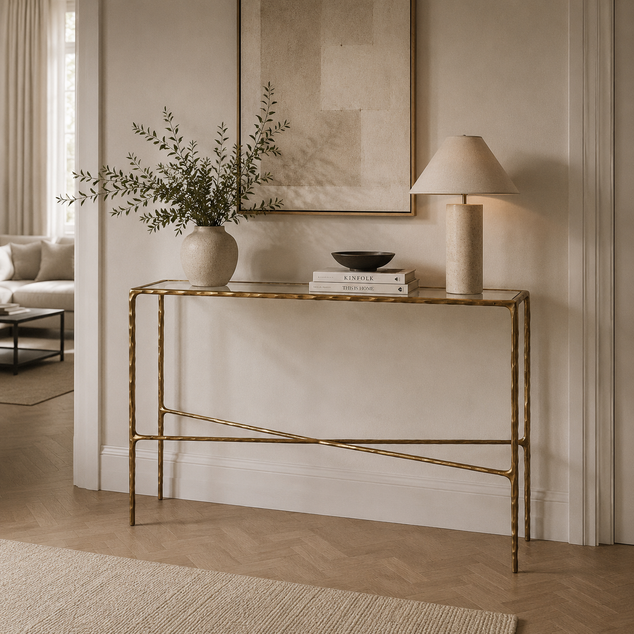 Cobra Textured Antique Brass & Glass Console Table Liang & Eimil
