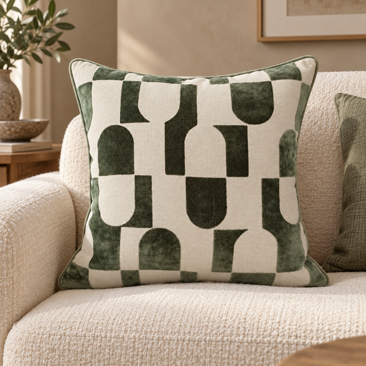 Chill Pill Sage Geometric Velvet Cushion Paul Moneypenny