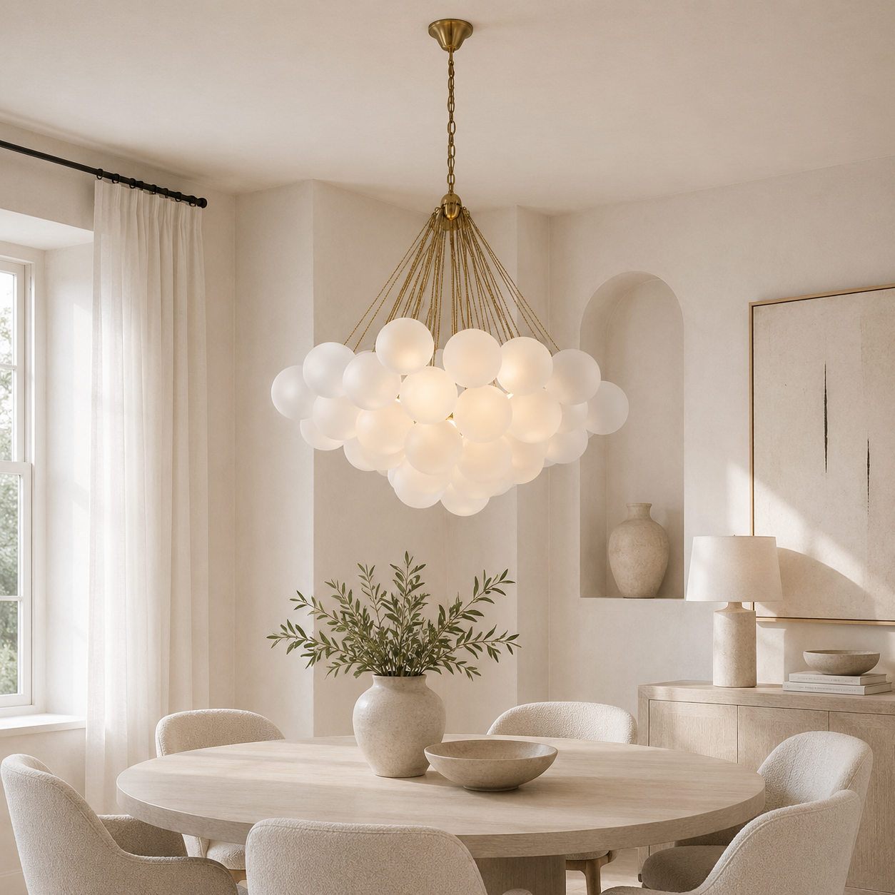 Cloud Antique Brass & Cloudy Glass Pendant Ceiling Light by Liang & Eimil