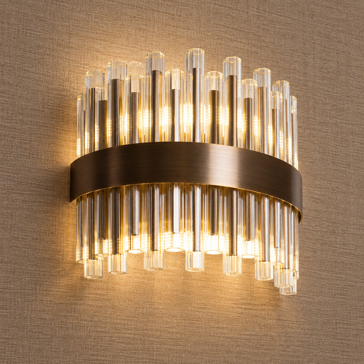 Colmar Antique Brass 1 Light Curved Glass Wall Light RV Astley
