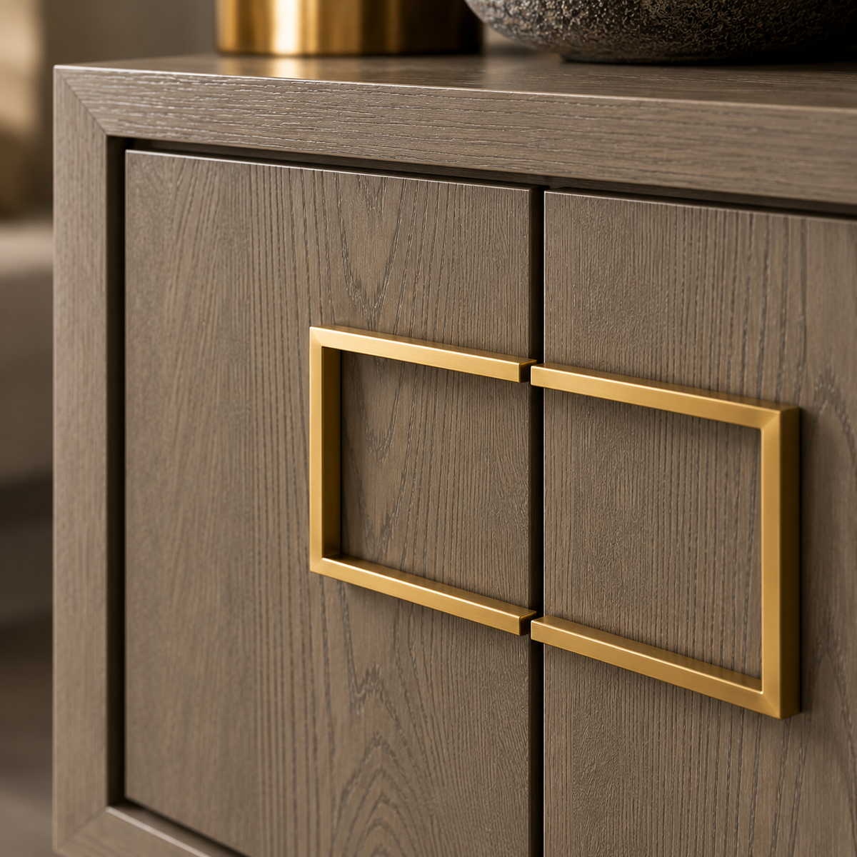 Lucca Grey Oak Veneer Sideboard with Gold Handles by Berkeley Designs