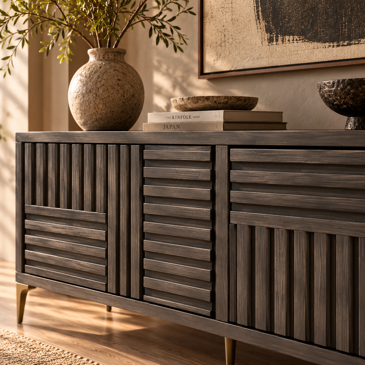 Kyoto Grey Oak & Brass Sideboard by Berkeley Designs
