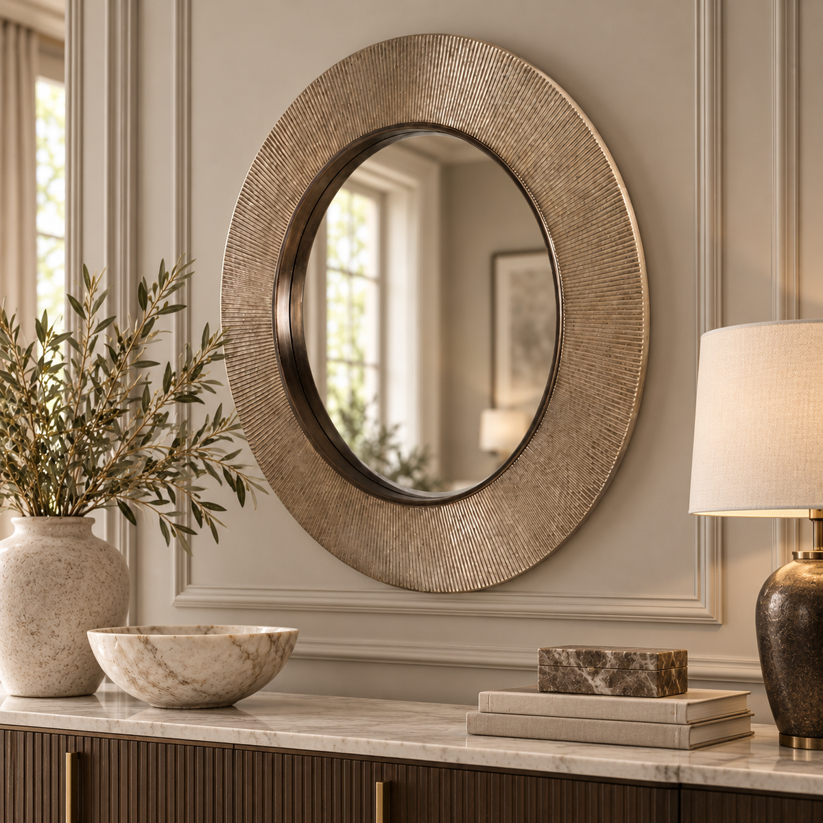 Edvin Gunmetal Finish Wall Mirror by RV Astley