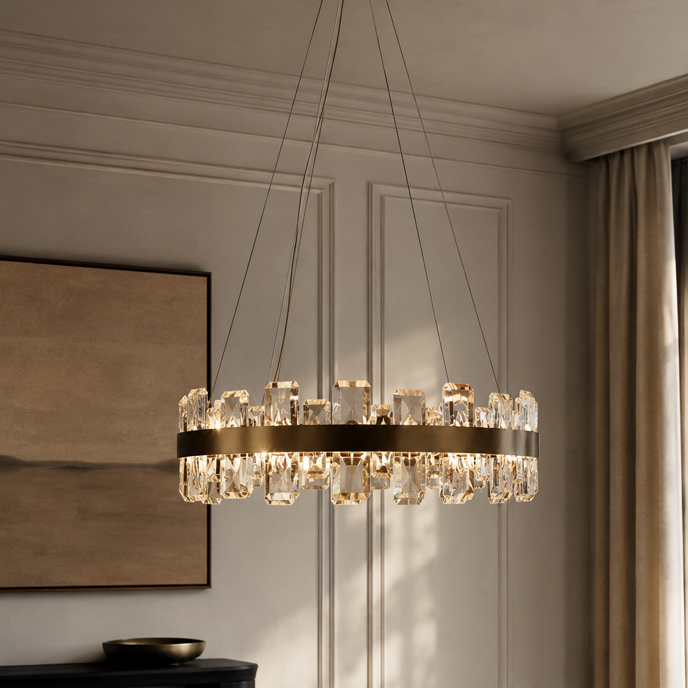 Rocco Gold LED Large Pendant Light With Faceted Glass Luxe Collection