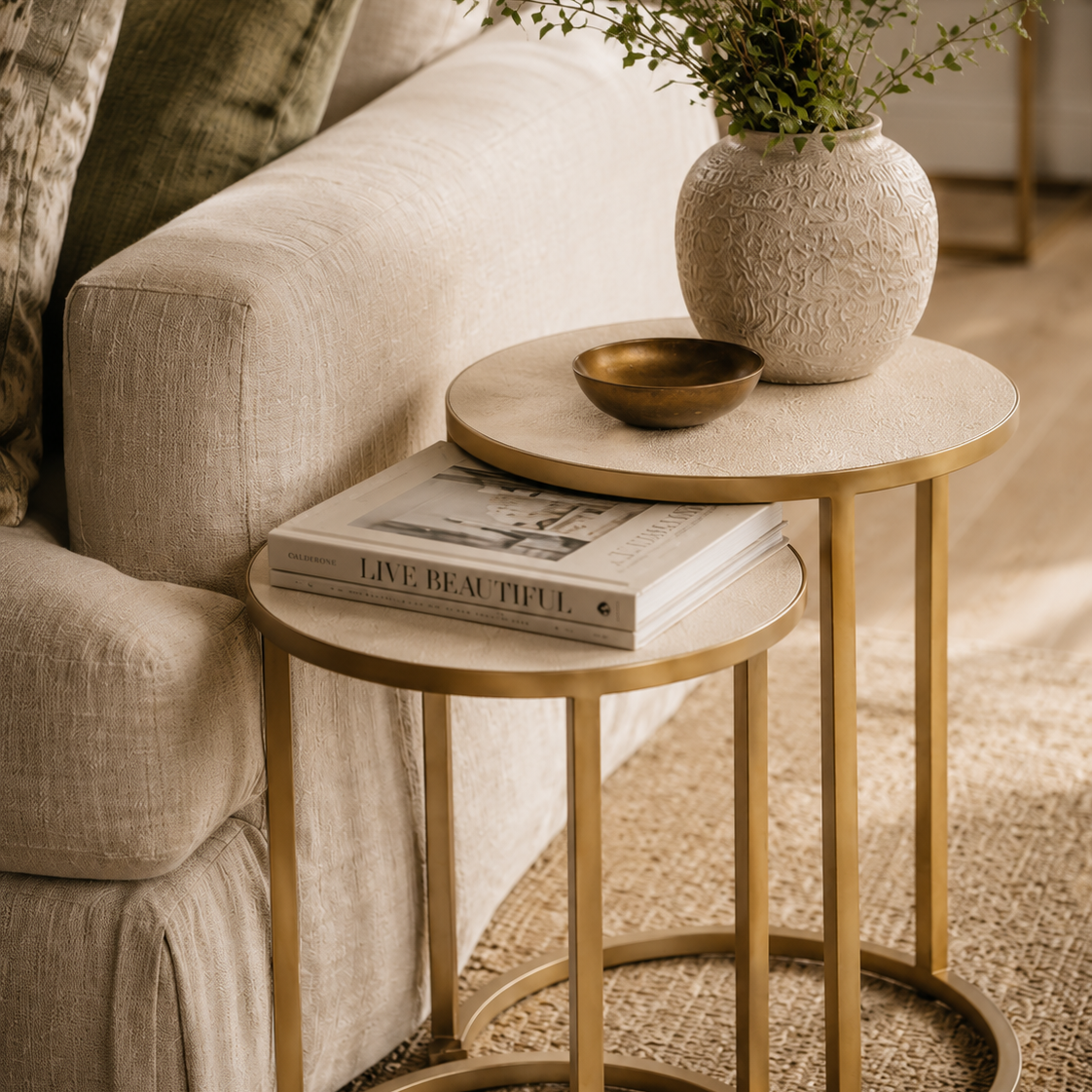 Hampton Ivory Faux Shagreen Nest Table (Set of 2) - Ivory by D.I. Designs