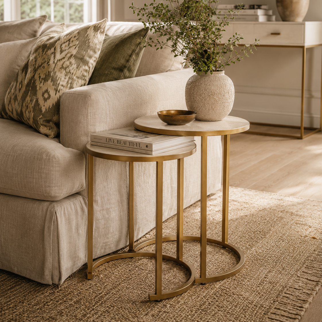 Hampton Ivory Faux Shagreen Nest Table (Set of 2) - Ivory by D.I. Designs