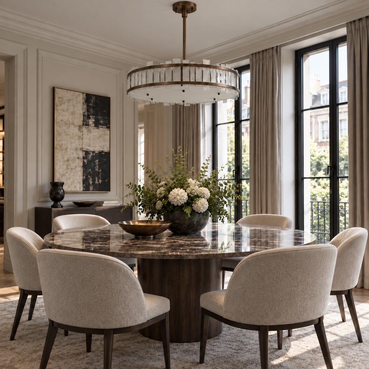 Harrow Bronze 8 Light Opal Glass Large Pendant Light by Luxe Collection