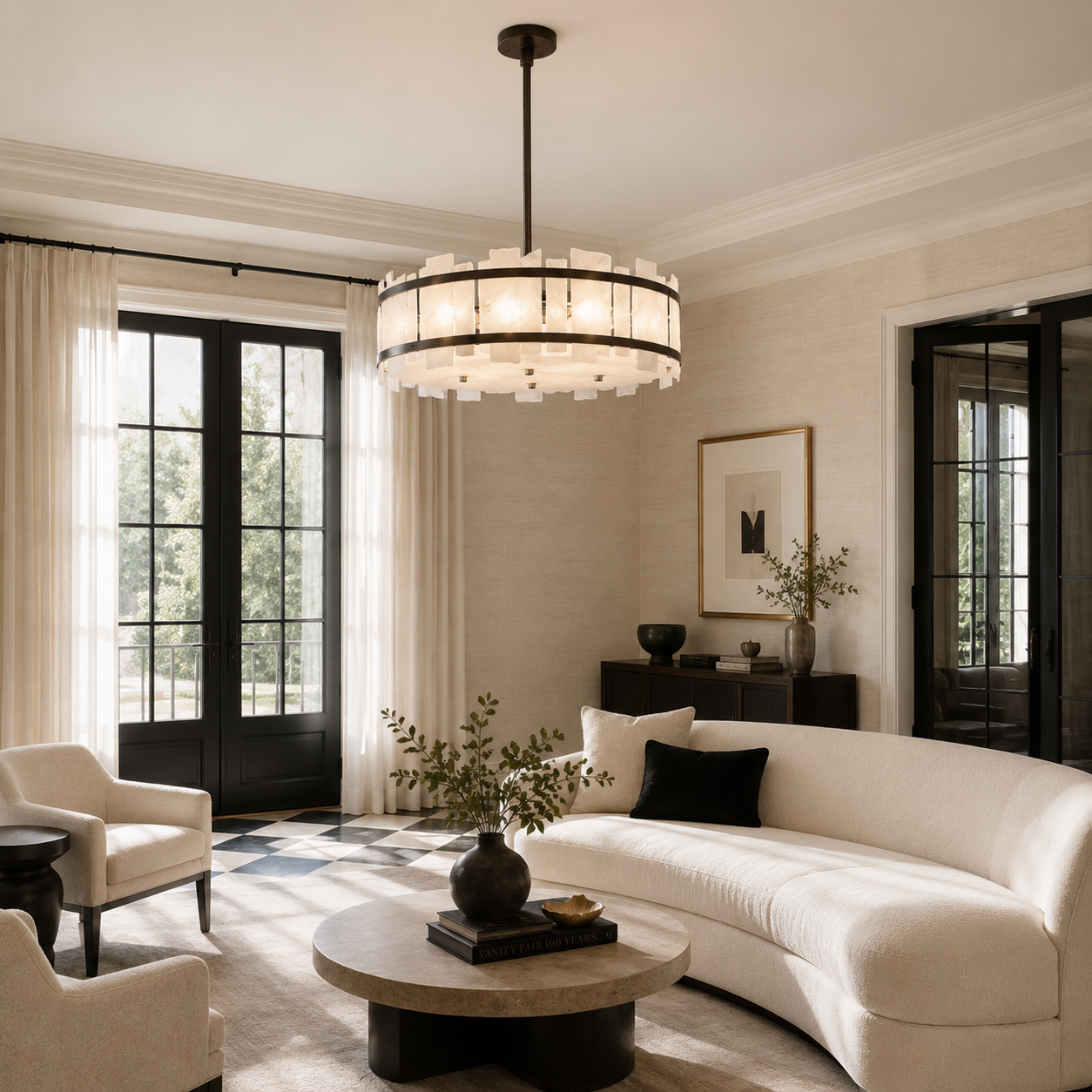 Harrow Bronze Pendant Light with Opal Glass Shade 60cm by Luxe Collection