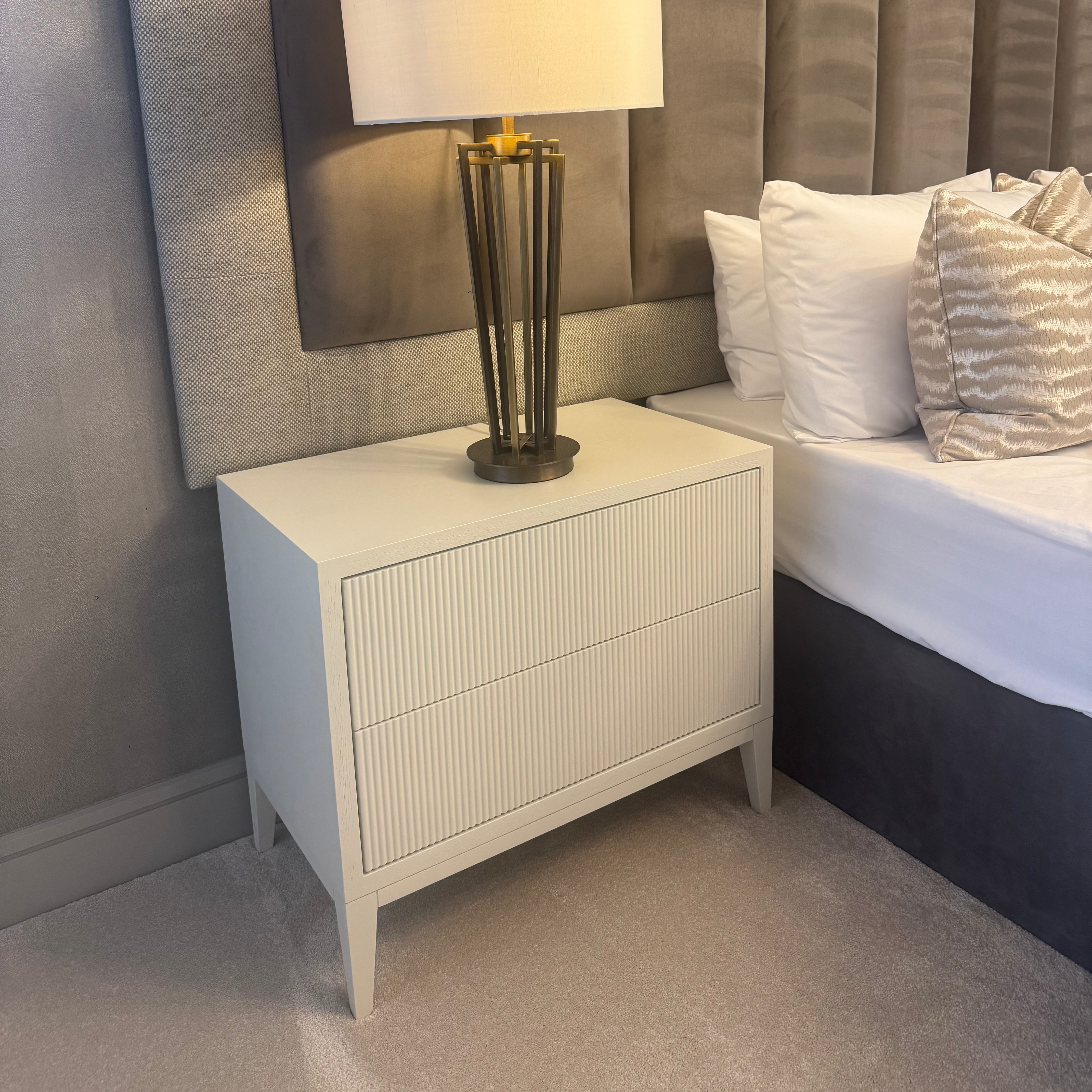Amur White Finish Wide Bedside Table by RV Astley