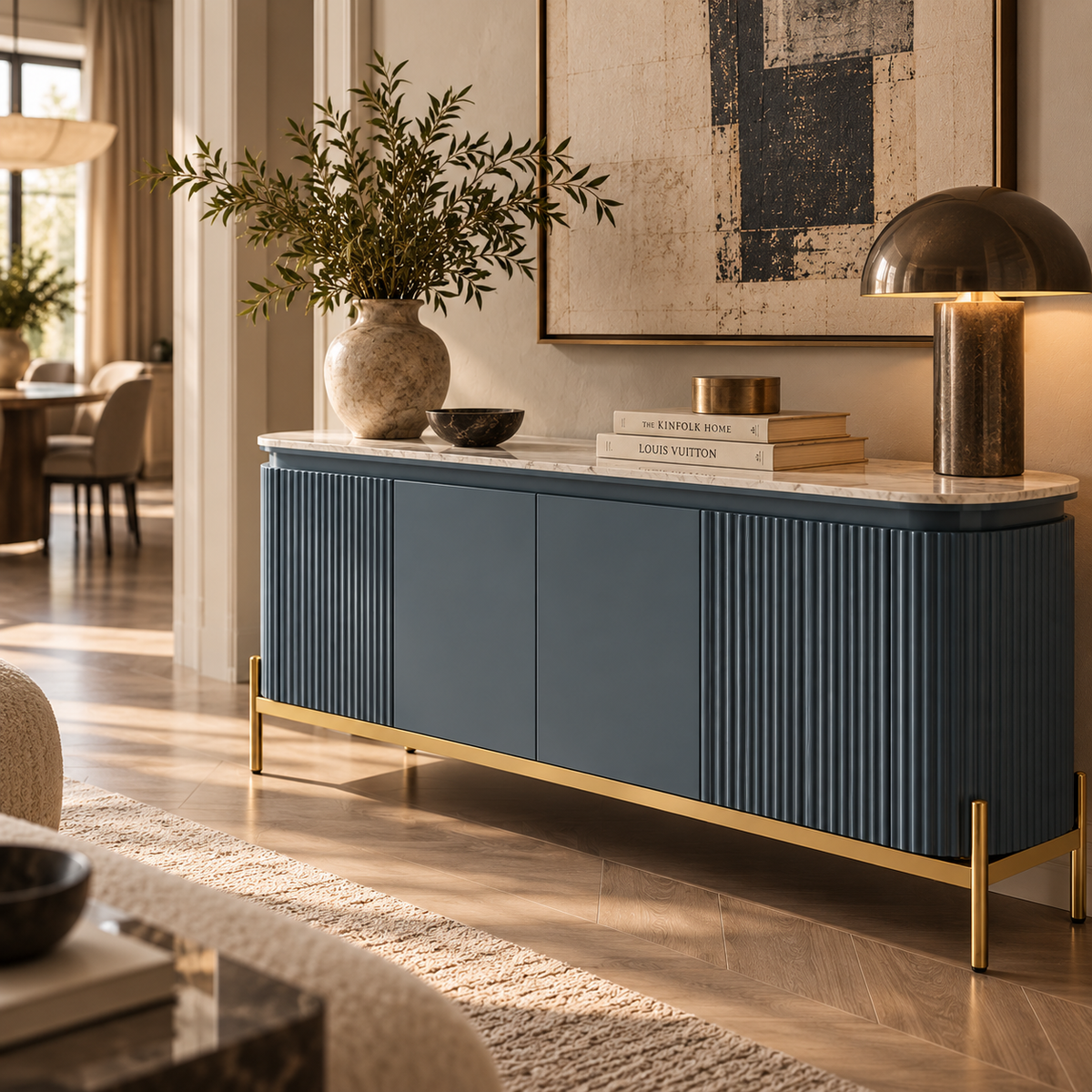 Knightsbridge Dark Blue High Gloss Ceramic Sideboard by Berkeley Designs
