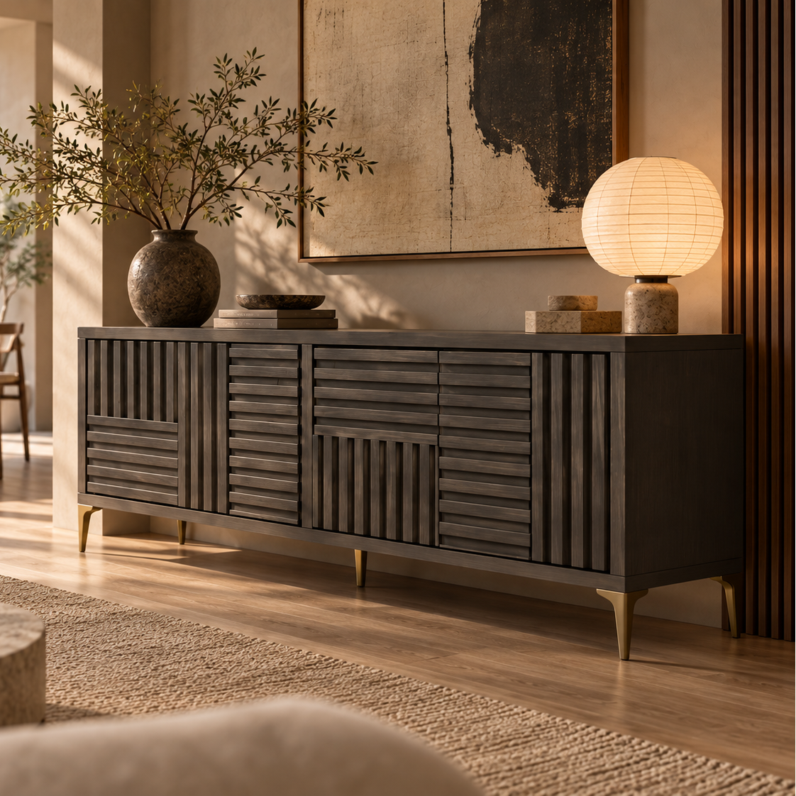 Kyoto Grey Oak & Brass Sideboard by Berkeley Designs