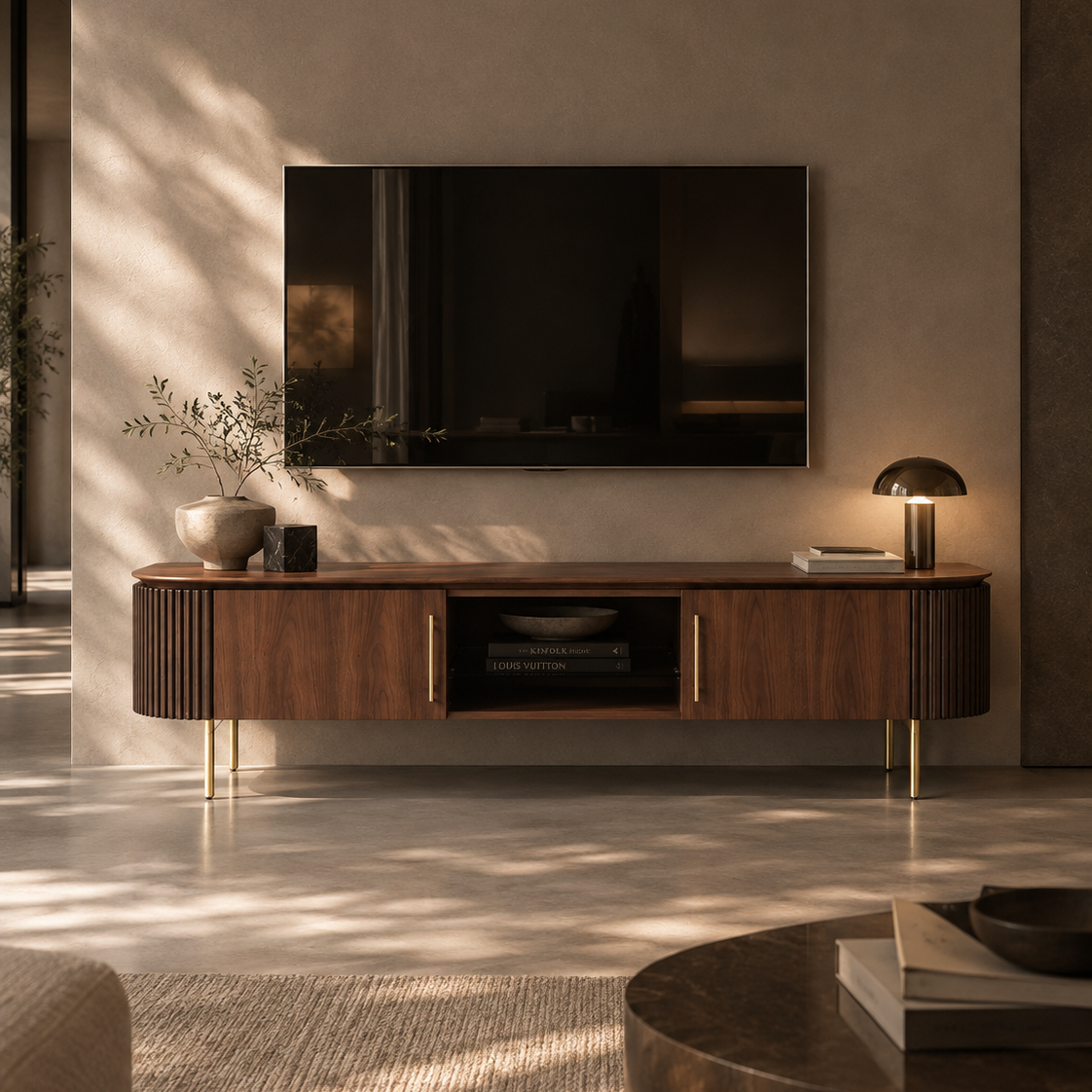 Lantine Walnut & Brass Media TV Cabinet Unit Tommy Franks